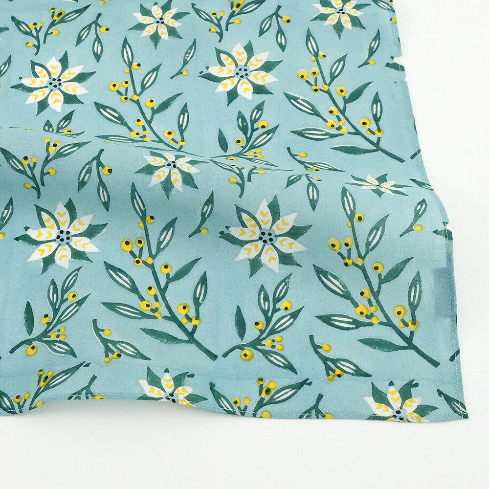 ポインセチア柄 インディアンブロックプリント ハンカチ:インド製