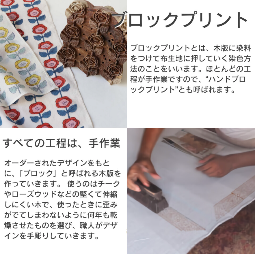 ブロックプリントのミニトートバッグ :インド製