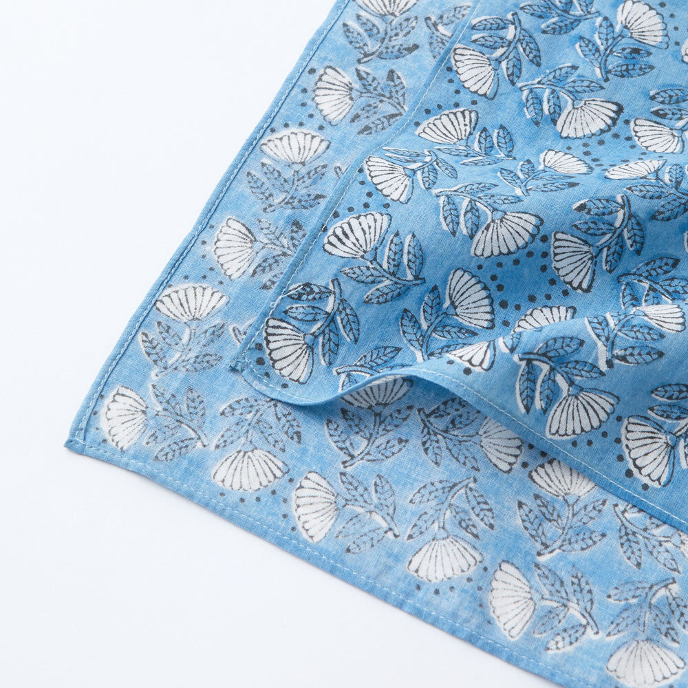 フラワー柄 インディアンブロックプリントハンカチ：インド製