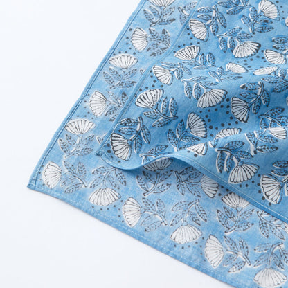 フラワー柄 インディアンブロックプリントハンカチ：インド製