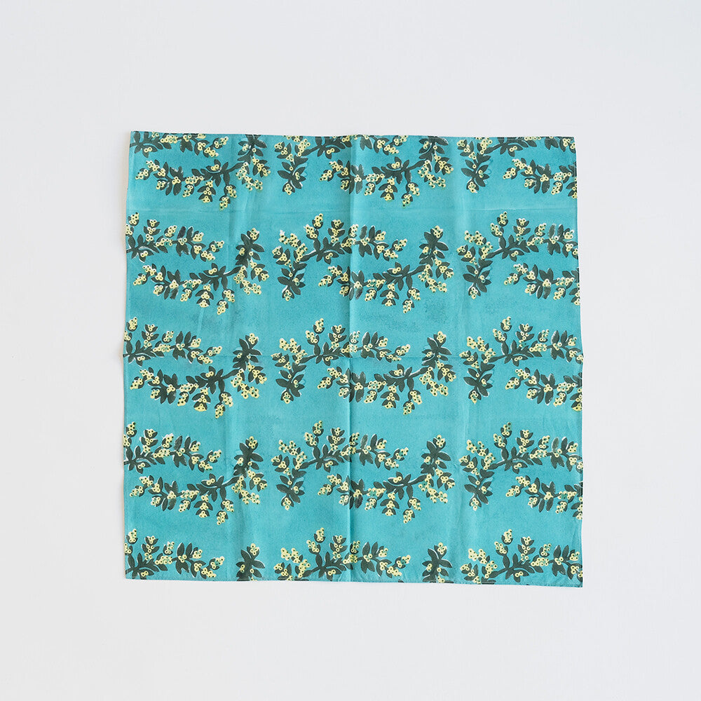幸福のヤドリギ柄 インディアンブロックプリントハンカチ：インド製