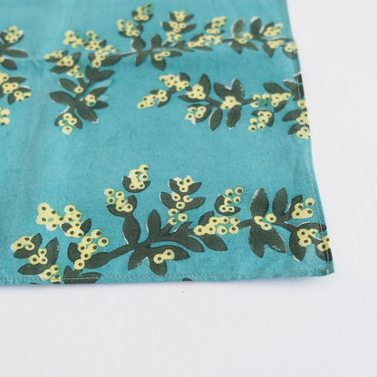 幸福のヤドリギ柄 インディアンブロックプリントハンカチ：インド製