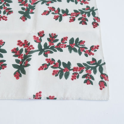 幸福のヤドリギ柄 インディアンブロックプリントハンカチ：インド製