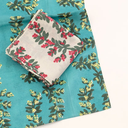 幸福のヤドリギ柄 インディアンブロックプリントハンカチ：インド製