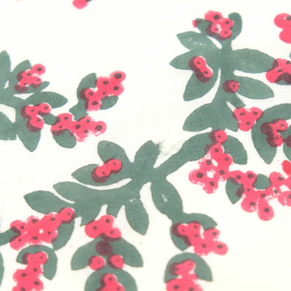 幸福のヤドリギ柄 インディアンブロックプリントハンカチ：インド製