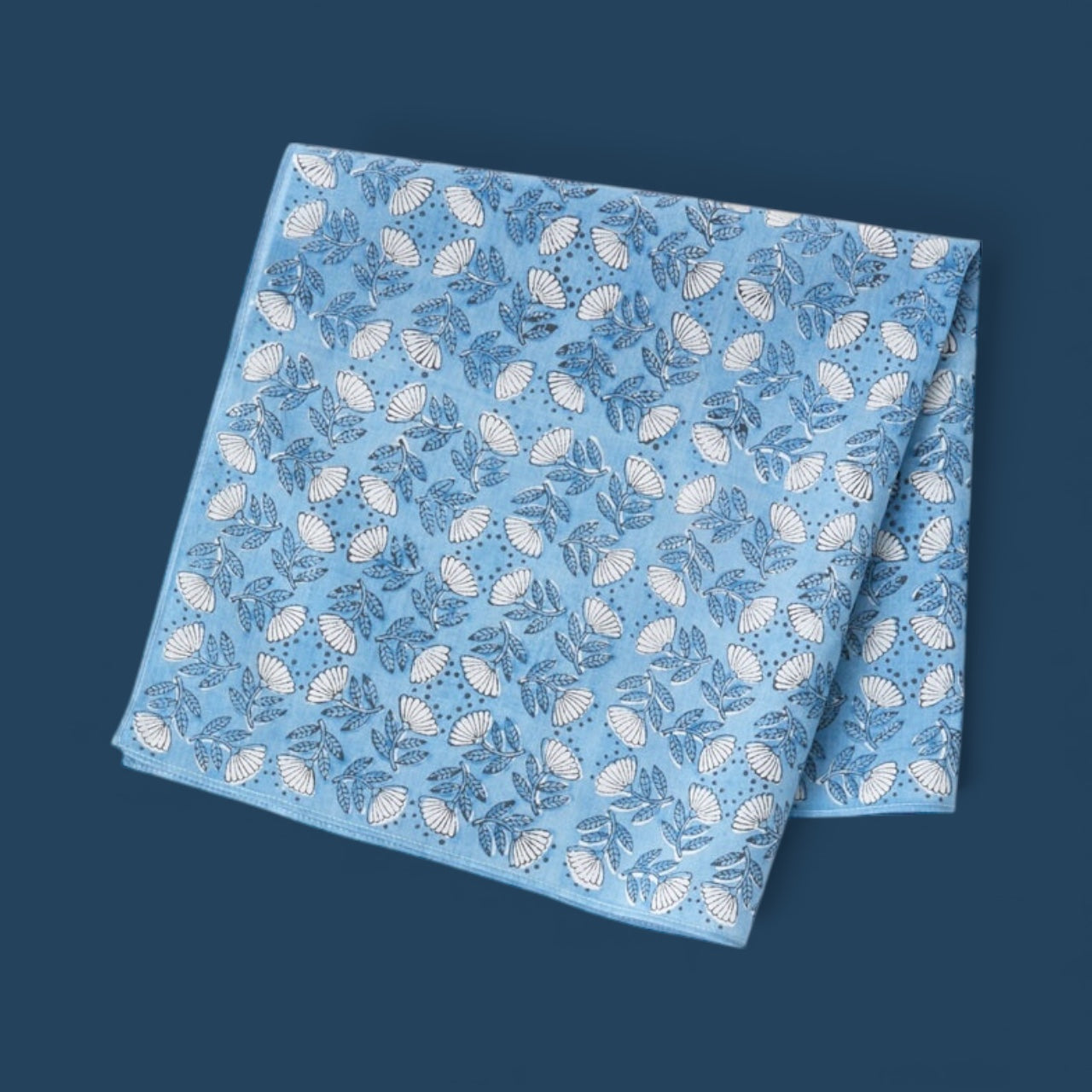 フラワー柄 インディアンブロックプリントハンカチ：インド製