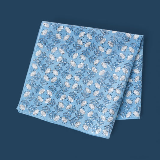 フラワー柄 インディアンブロックプリントハンカチ：インド製