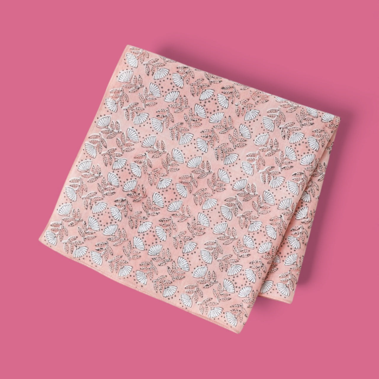 フラワー柄 インディアンブロックプリントハンカチ：インド製